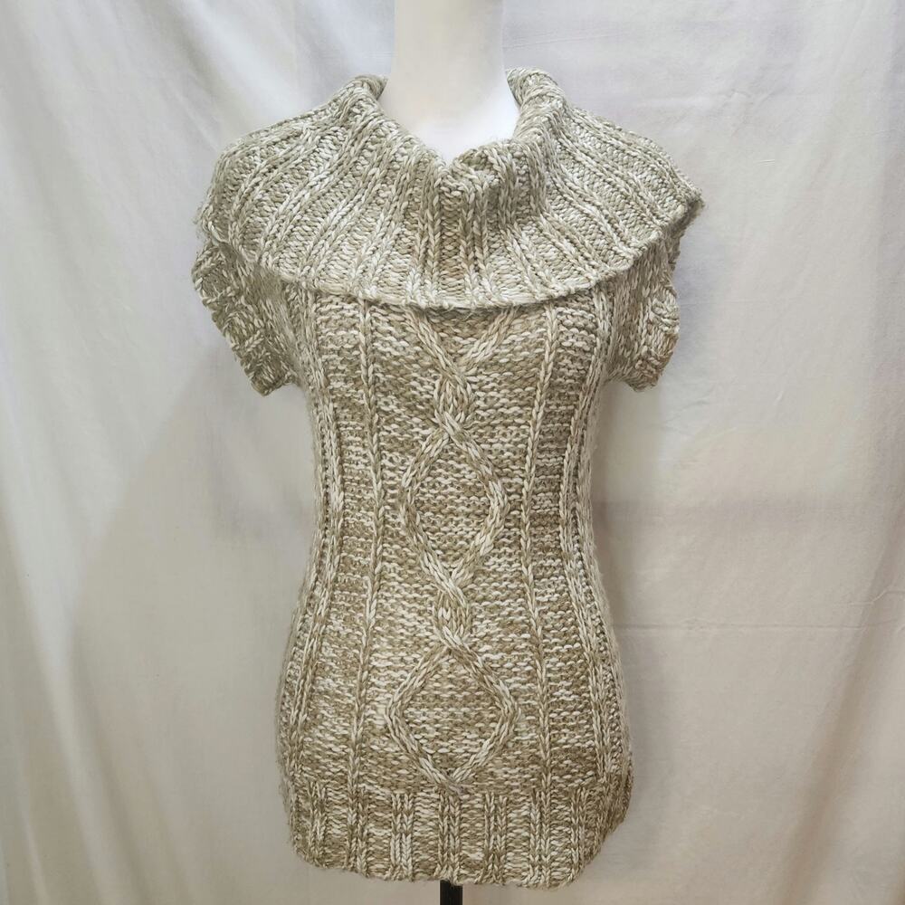 Mudd Loose Cable Knit Cap Sleeve Slim Cabin Cottage Cowl Sweater, Large